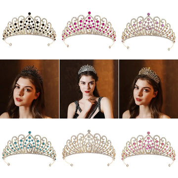 DIEZI Luxury Korean AB Crystal Tiara Crown Women Girls Party Wedding Princess Rhinestone Bridal Crown Hair Jewelry Accessories