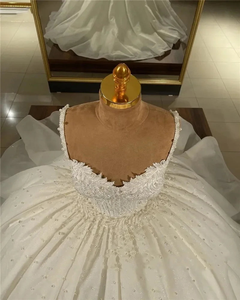 customized Lace Wedding Dresses Sweetheart Appliqued Bridal Gown For Women Beach Fluffy Robe Bride Dresses Vestido De Novia