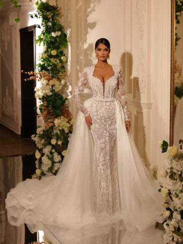 Romantic Sweetheart Neck Wedding Dress Sparkly Beads Lace Pearls Luxury Robe De Mariée A-line Long Bridal Gown Vestidos De Novia