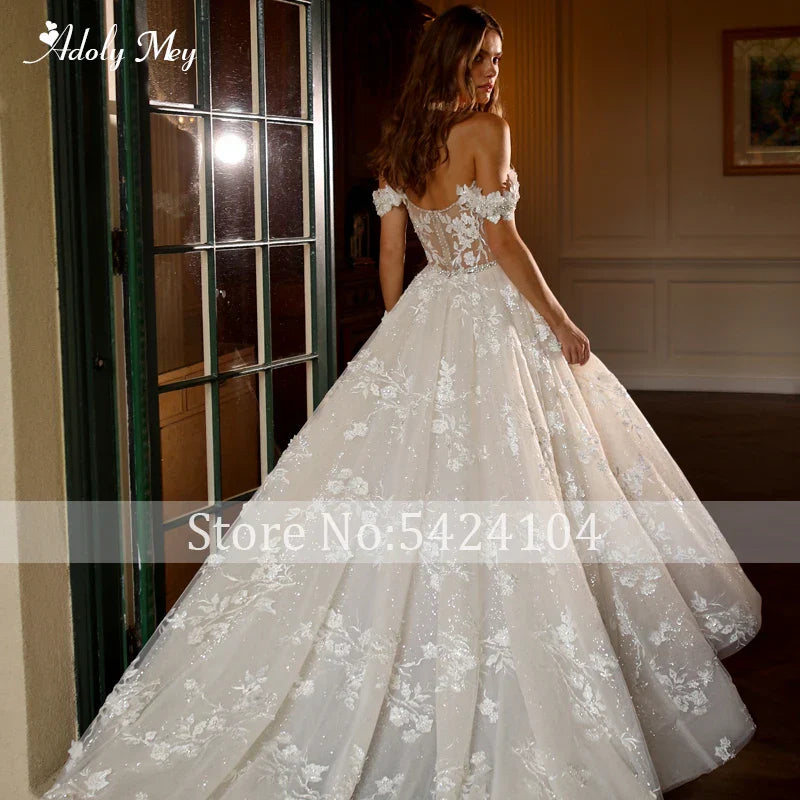 Luxury Sweetheart Neck Zipper Shine A-Line Wedding Dress Delicate Beading Appliques Off the Shoulder Princess Bridal Gown