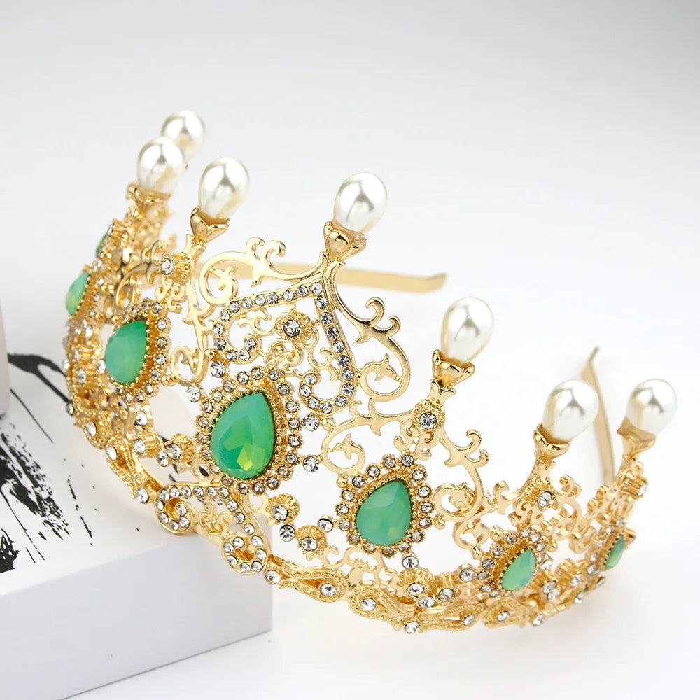Gold Color Gorgeous Pearl Hair Crown Arabic Flower Tiaras Hairband Algeria Morocco Bride Wedding Jewelry