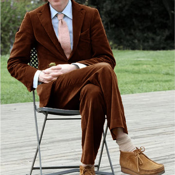 Men wedding suit corduroy single breasted slim casual Christmas 2 piece blazer pants