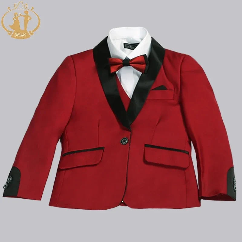 Nimble Spring Autumn Formal Suits for Boys Kids Wedding Blazer 3Pcs/Set Children Wholesale Clothing 3 Colors Red Black and Blue