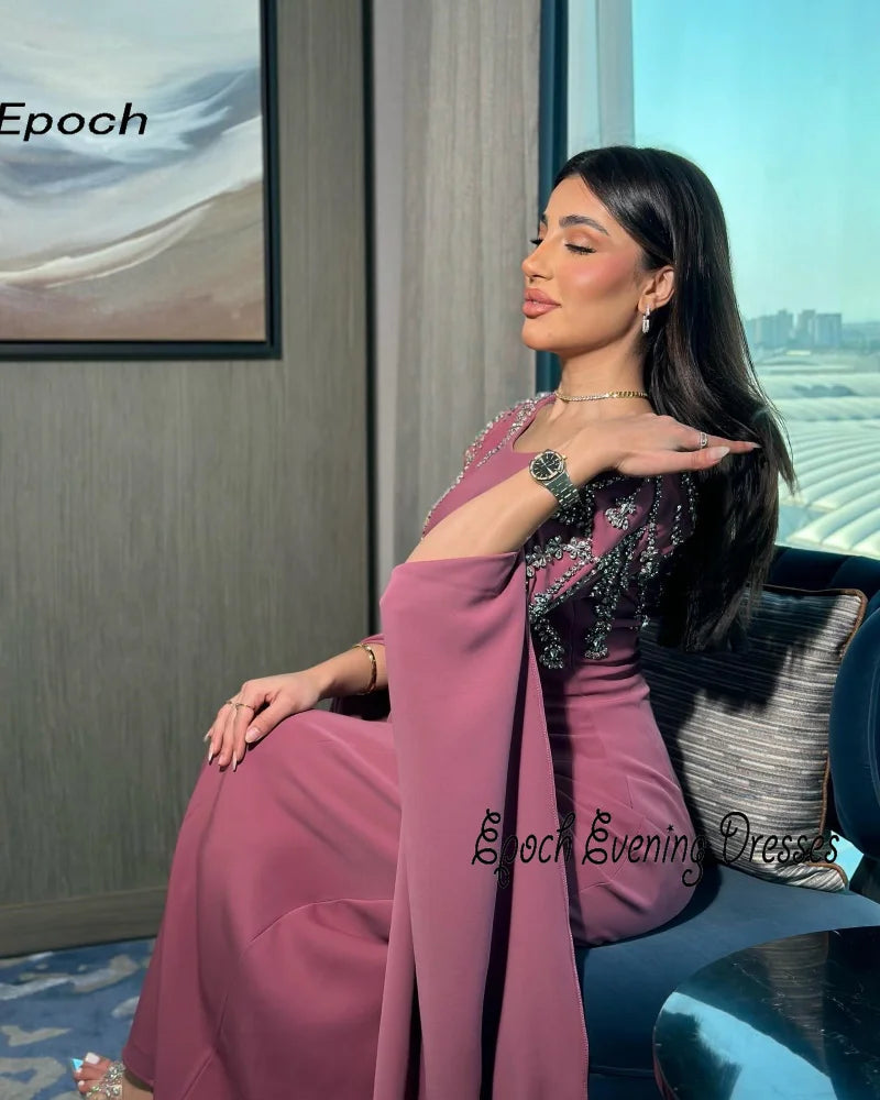 Luxury Evening Dress For Sexy Women فساتين السهرة Elegant Crystal A-Line Floor-Length Purple Cocktail Party Prom Gown