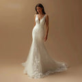 Spaghetti straps V-neck backless lace appliques sexy mermaid charming wedding dress bridal gown ivory