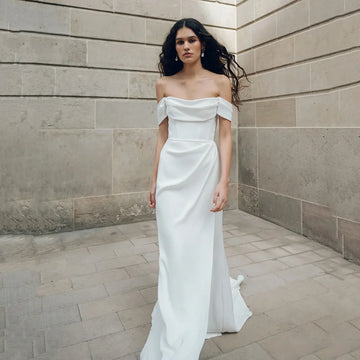Simple Wedding Dress Women Off Shoulder High Slit Modern Brides Dress Sexy Bridal Gowns Vestidos de Novia Customized