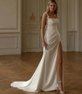 2026 straps flowers lace appliques side split satin A-line luxury formal wedding dress bridal gown ivory