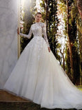 Gorgeous A-Line Wedding Dresses High-Neck Long Sleeves Lace Appliques Bridal Gowns 2024 Tulle Tiered Robes Vestidos De Novia As pics