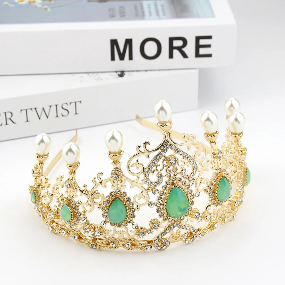 Gold Color Gorgeous Pearl Hair Crown Arabic Flower Tiaras Hairband Algeria Morocco Bride Wedding Jewelry