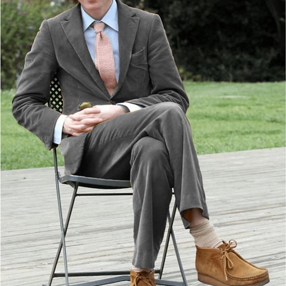 Men 2 piece corduroy casual suit blazer pants additional variant view