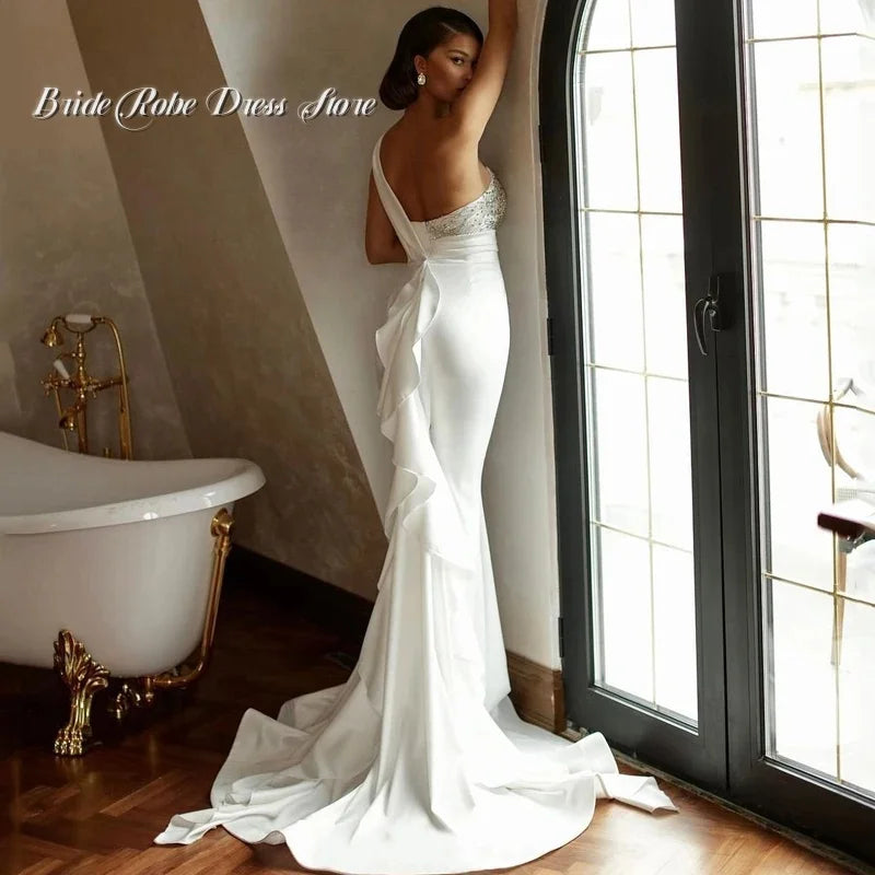 Custom Sexy Strapless Backless Wedding Dresses For Women Special Design Satin Sleeveless Bridal Gowns Vestidos De Novia