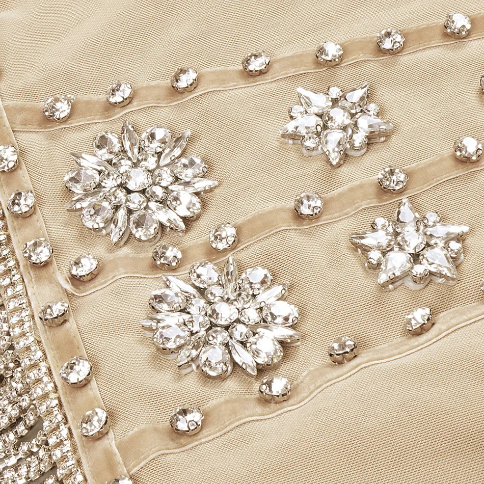 Sexy strap V-neck diamond mini tassel rhinestone beading fringe split ultra-short party dress close-up