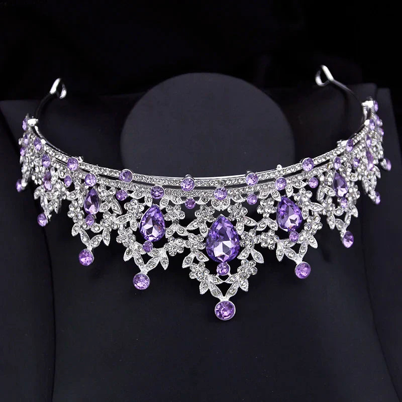 Purple Crystal Bridal Crown Royal Queen tiara Pageant Prom Bride Diadem Princess Wedding Crown Hair Accessories