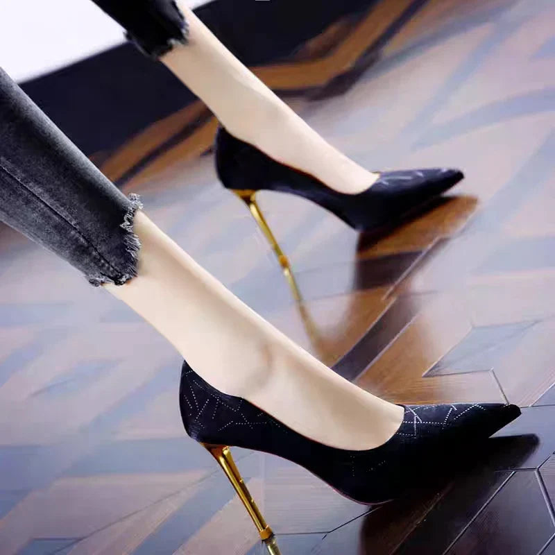With dress temperament high heels female fine with new champagne color banquet pointed shallow mouth single shoes female