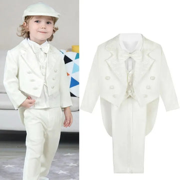 Baby Boy Christening Suit set Baptism Outfits Infant Classic Tuxedo Toddler Wedding Formal Party Clothing White Long Sleeve Sets