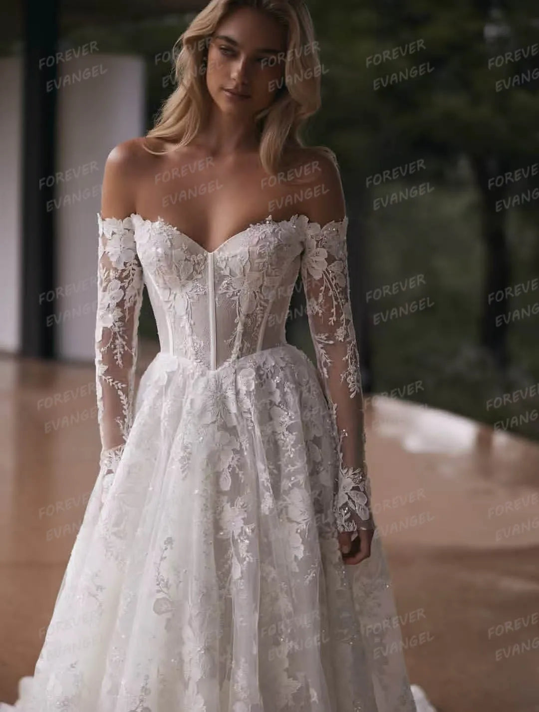 Simple Off Shoulder Wedding Dresses Woman's Bride Gowns Long Sleeve Lace Appliques Customized Vestidos De Novia Party Gala