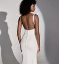 Sleeveless open back 2026 elegant mermaid square neck buttons long wedding dress bridal gown side view