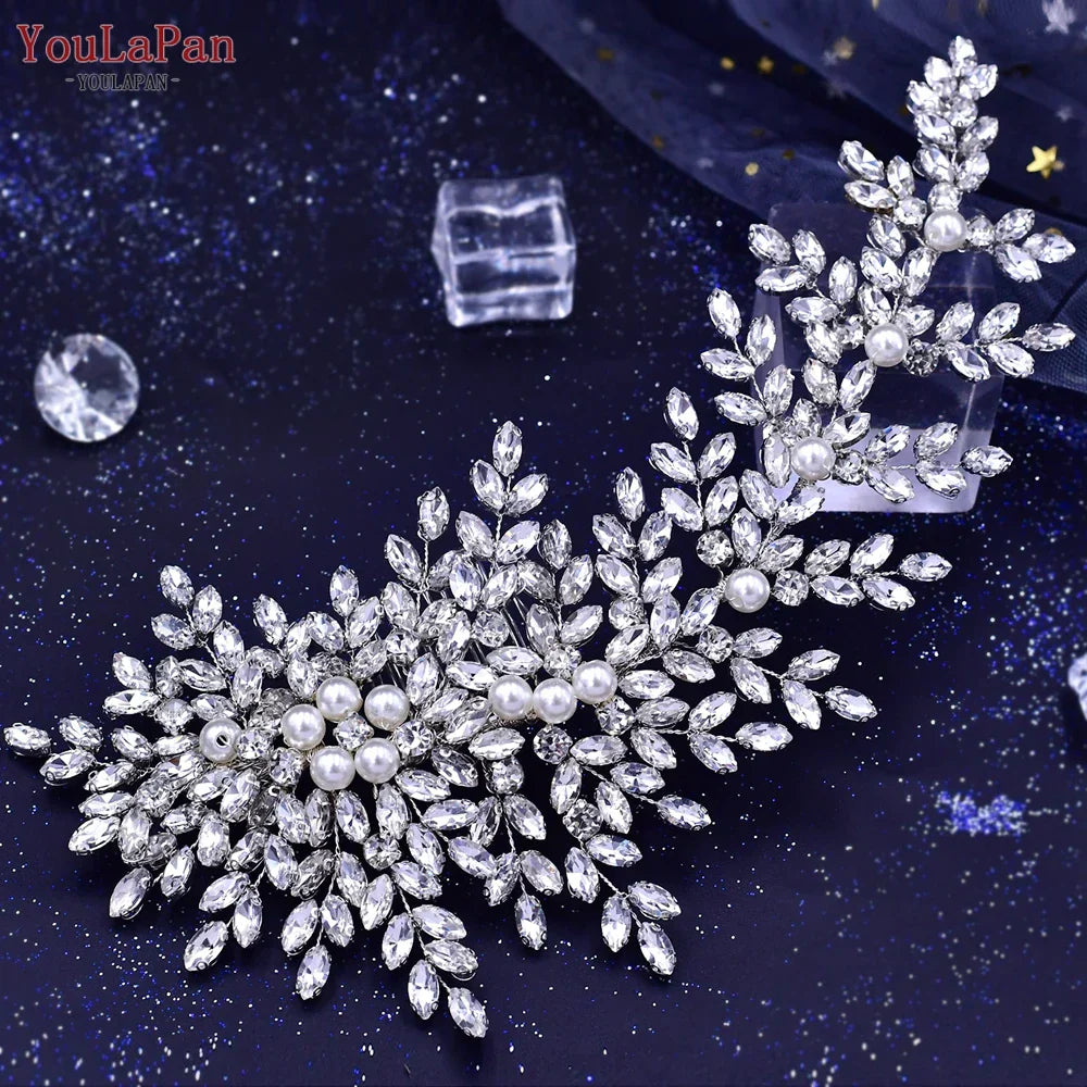 TOPQUEEN HP434 Silver Bridal Headband Wedding Hair Accessories Rhinestone Pearls Bridal Headpiece Hair Ornament Women Headdress