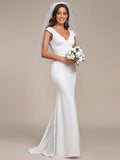 Elegant Wedding Dresses Cap Sleeve Deep V-Neck Backless Ever Pretty 2024 of Mermaid A-line Fishtail White Dresses