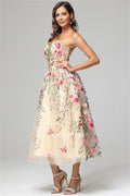 Off-shoulder elegant embroidery flowers luxury A-line Saudi celebrity prom evening dress side view