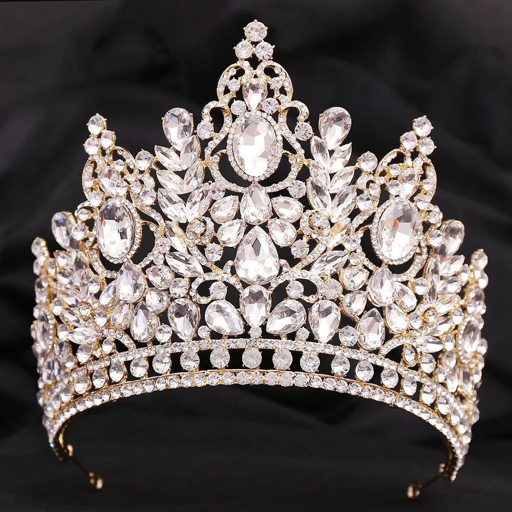KMVEXO Statement Big Forest Blue Crystal Rhinestone Crown Wedding Tiara Bridal Hair Accessories Crown Party Wedding Headwear
