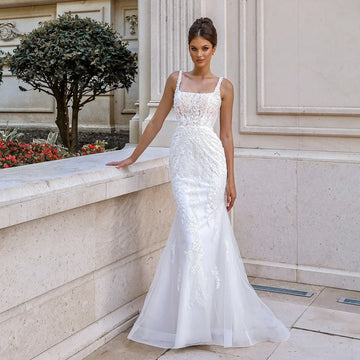 Mermaid Wedding Dresses Luxury Square Neck Backless Lace Applique Brides Dress Vestido De Noiva Bridal Gown Customized