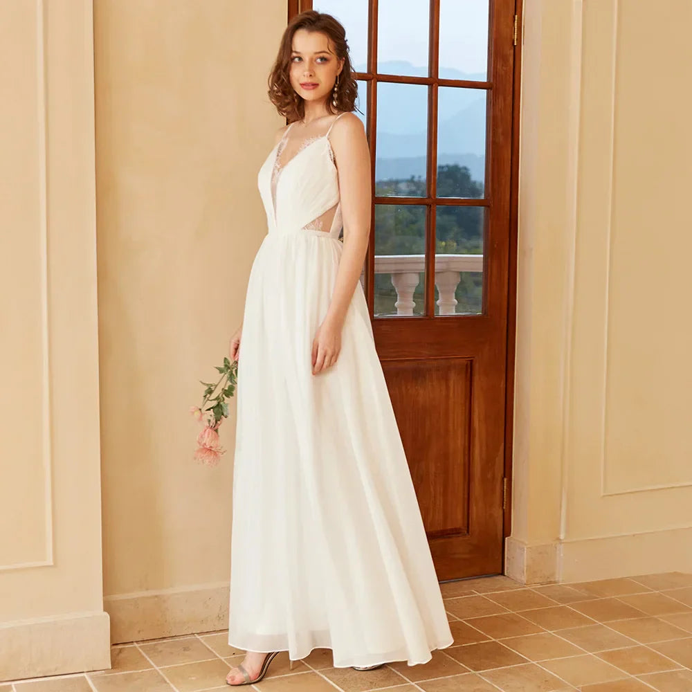 A-line V-Neck Wedding Dresses For Woman Spaghetti Straps Open Back Sleeveless Exquisite Bridal Gowns Vestidos De Novia