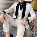 Wedding groom 3 piece fashion men tuxedo blazer vest pants banquet formal business suit back view