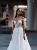 Classic formal party tulle sweetheart lace full sleeves appliques wedding dress bridal gown back view