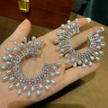 High Quality Zircon Bridal Earrings Big Pearl Zirconia - front view