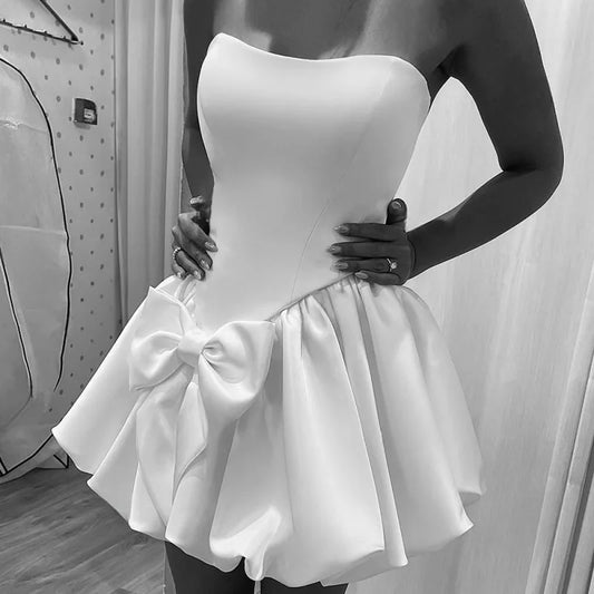 Customized Mini Wedding Party Dresses Strapless Bow Puff Short Bridals Gowns Prom Cocktail Dresses for Women vestidos de novia