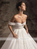 Luxury Beading Lace Sweetheart A-Line Wedding Dresses Off Shoulder Pearls Sleeves Bridal Gowns