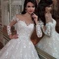 Crystal beads lace luxury white illusion elegant high-end women's wedding dress bridal gown side view