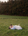 Off-shoulder civil ivory organza short sleeves custom bride bridal wedding dress side view