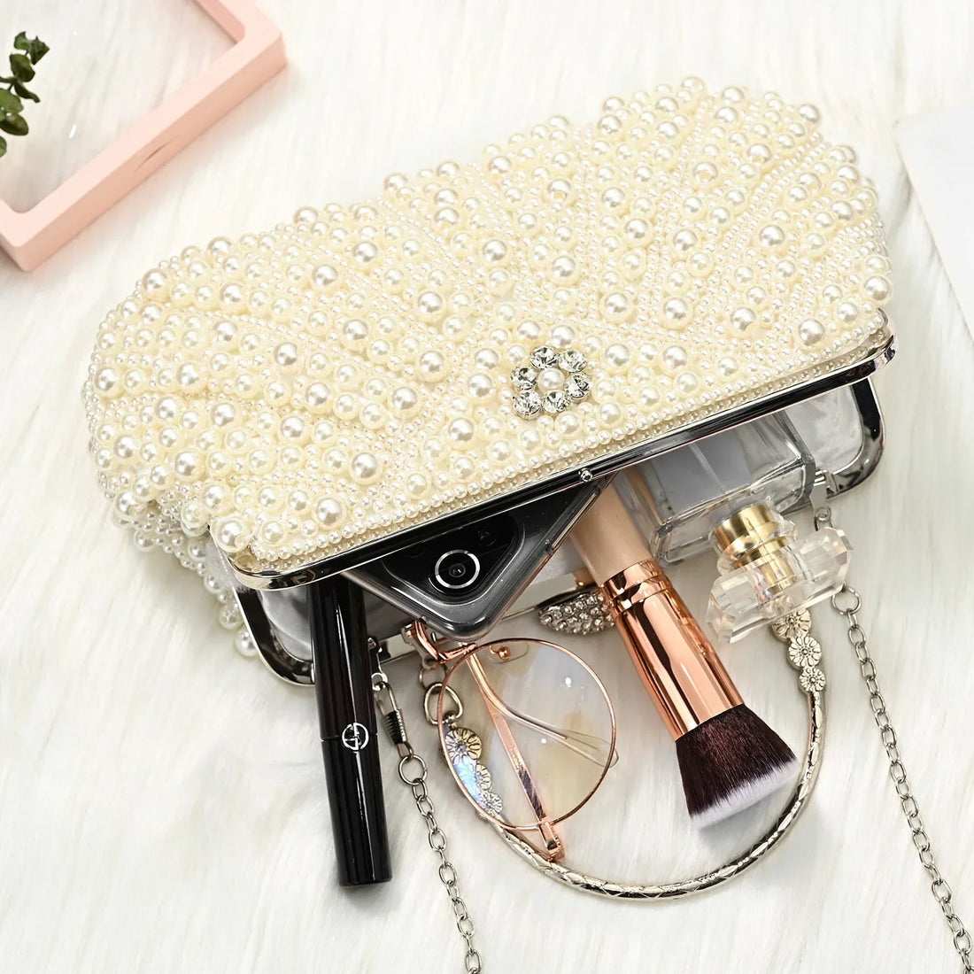 Luxury Crystal Evening Clutch Bag For Elegant Lady Wedding Clutch Purse Women Pearl Handbags Party Dinner Bling Shoulder Bags