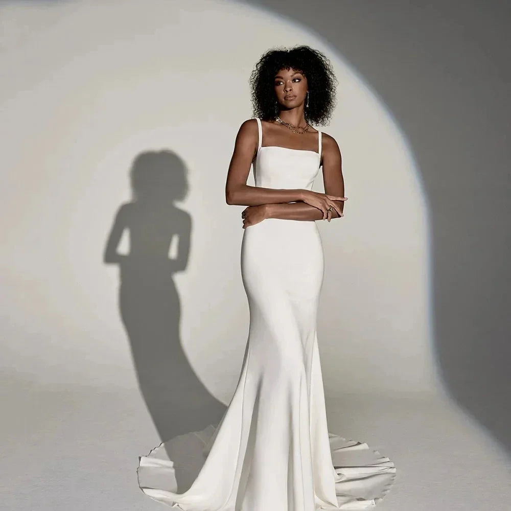 2026 mermaid wedding dress square neck sleeveless open back buttons elegant long bridal gown