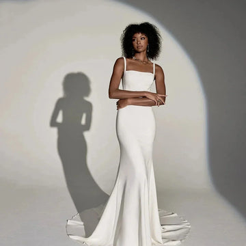2026 mermaid wedding dress square neck sleeveless open back buttons elegant long bridal gown