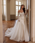 Beaded 3D flower off-shoulder mermaid wedding dress – side view – Snowy Bridal