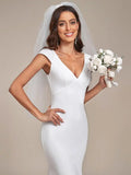 Elegant Wedding Dresses Cap Sleeve Deep V-Neck Backless Ever Pretty 2024 of Mermaid A-line Fishtail White Dresses