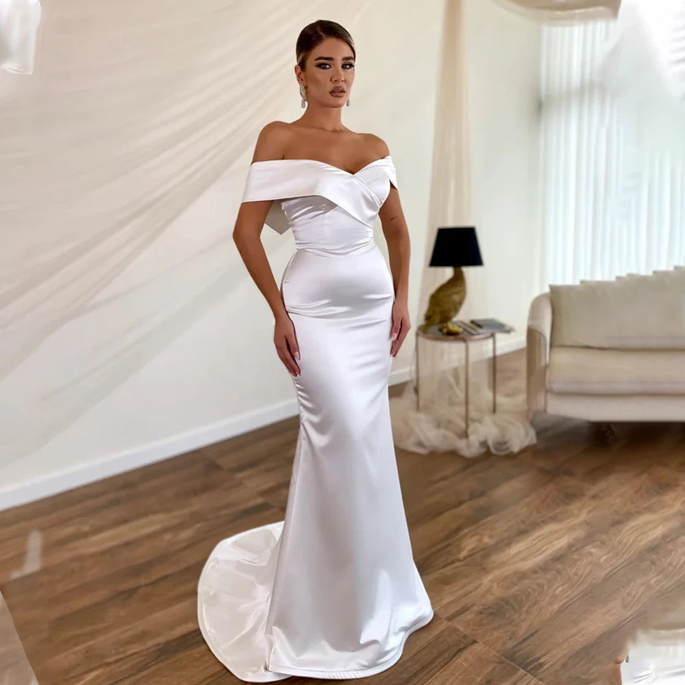 Simple Off The Shoulder Sweetheart Satin Mermaid Wedding Dresses Backbow Custom Made 2025 Rode De Morrie