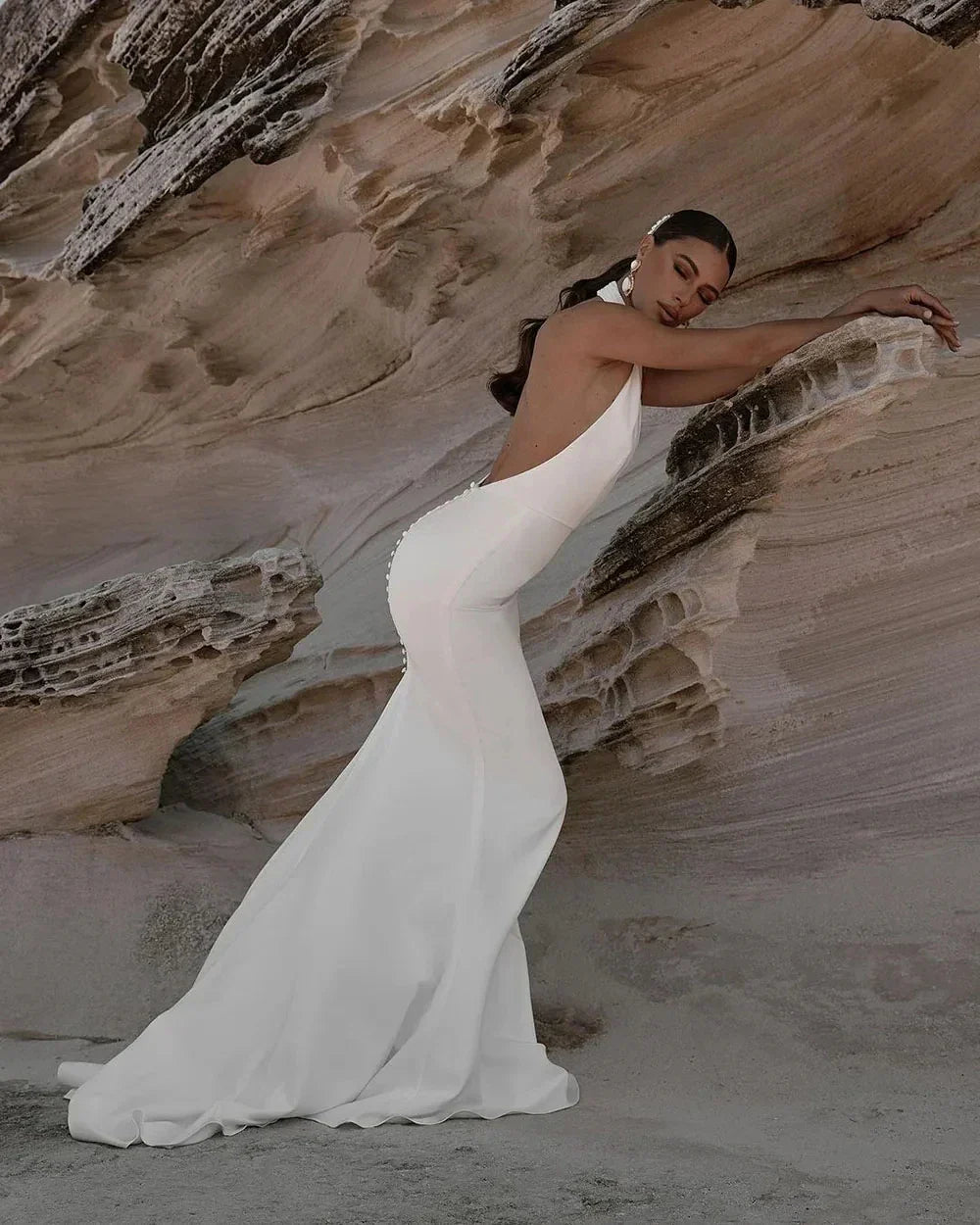 Simple Mermaid Wedding Dresses Halter Boho Bride Gown Sexy Backless Soft Satin Bridal Dress Robe De Mariee vestidos de novia