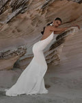 Simple halter boho mermaid backless soft satin sexy wedding dress bridal gown back view