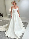 Elegant A-line strapless sleeveless sexy simple formal party wedding dress bridal gown side view