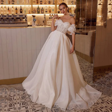 Organza Wedding Dresses Off Shoulder Lace Sequin Sweetheart Luxury Bridal Dress Corset Women Brides Gown Customized