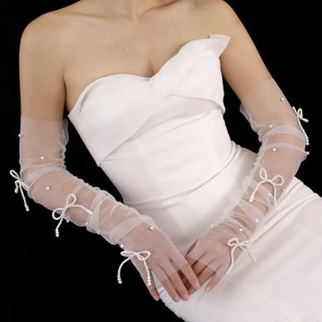 Fingerless Long Bridal Gloves Pearl Wristband Wedding Glove For Women Girl Party Evening Dress Jewelry Brides Accessories