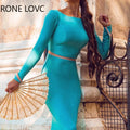 Solid bodycon backless beaded slit long sleeves sexy formal party dress women back view