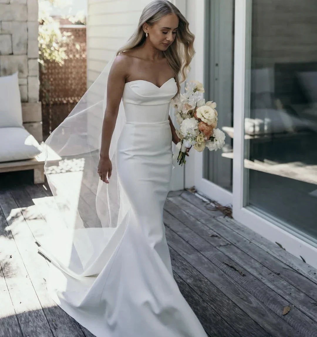 Simple mermaid civil satin floor length sweep train bridal gown size chart