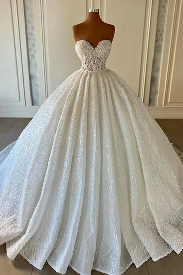 Customized Luxury Lace Sparkling Beaded Long Wedding Dresses Long Sleeve Bridal Gown Charming Princess Dresses For Bride