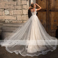 Cap sleeve sheath tulle boho button lace appliques illusion train wedding dress bridal gown ivory
