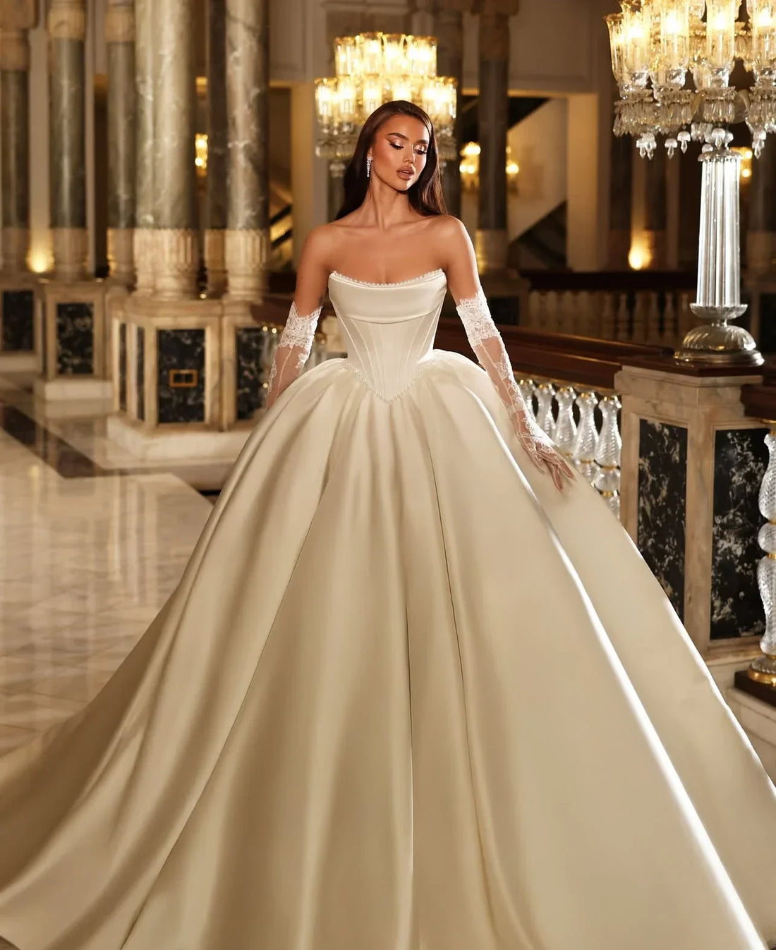 Customized Simple Ball Gowns Princess Wedding Dresses Satin Bride Dresses Corset Pearl Sexy Wedding Gowns Vestido de novia